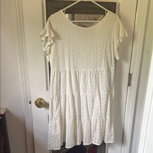 White Lace Ruffle Sleeve Dress